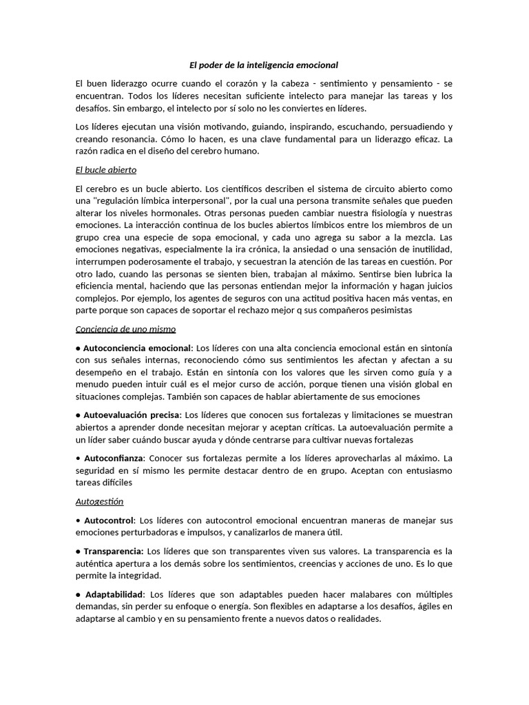 Liderazgo y la Inteligencia Emocional | PDF | Las emociones | Liderazgo