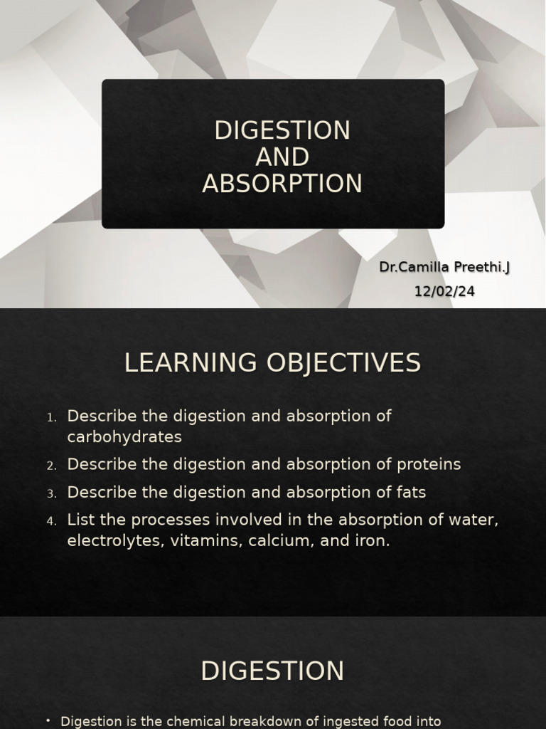 Digestion and Absorption Overview | PDF | Digestion | Carbohydrates