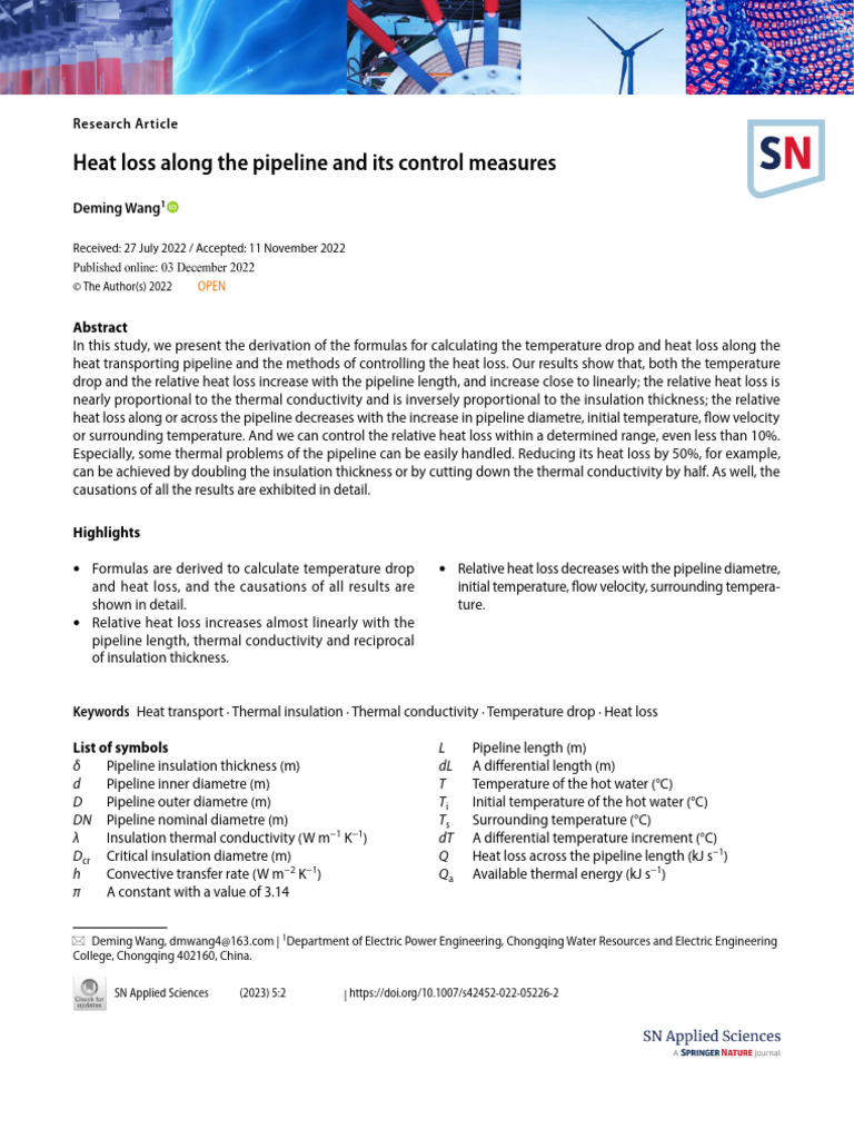 Heat Loss Control in Pipeline Systems | PDF | Heat Transfer | Thermal ...