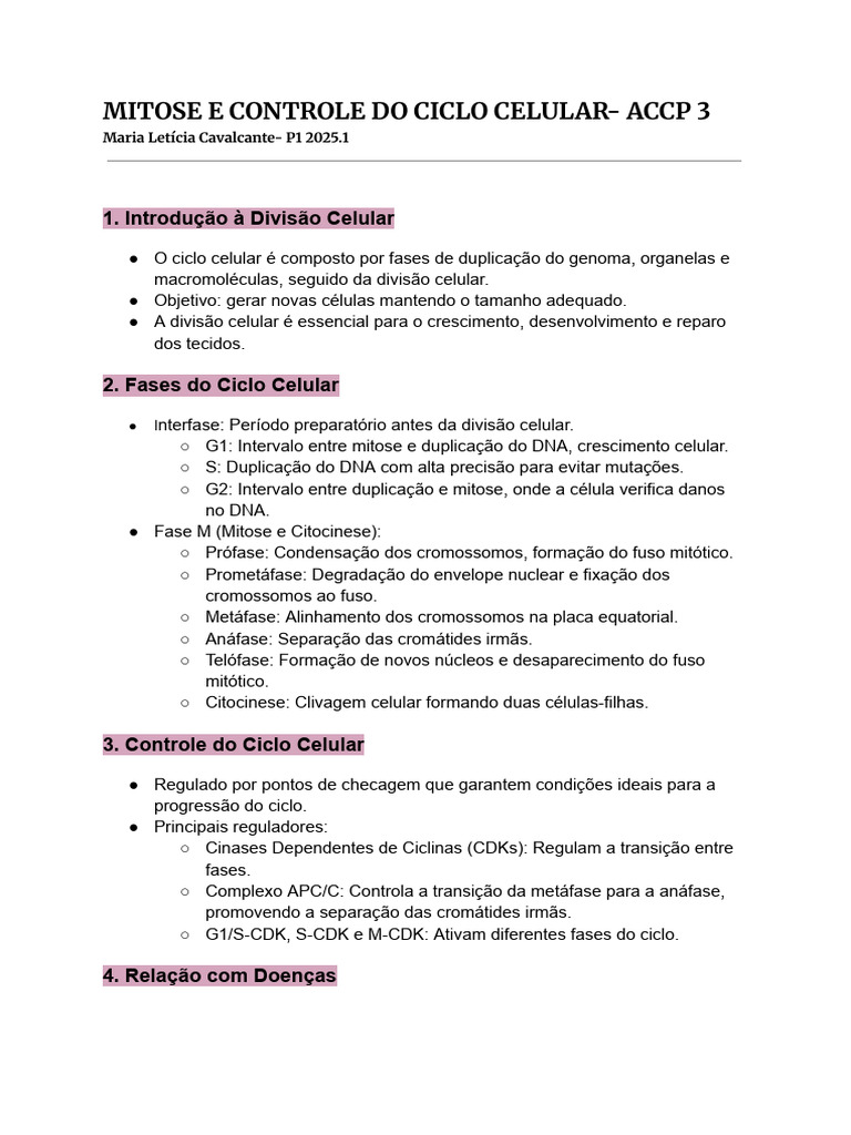 Mitoses e Controle do Ciclo Celular | PDF | Mitose | Ciclo de célula