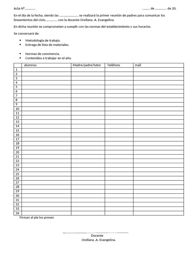Acta de Inicio de Clases 2022 | PDF