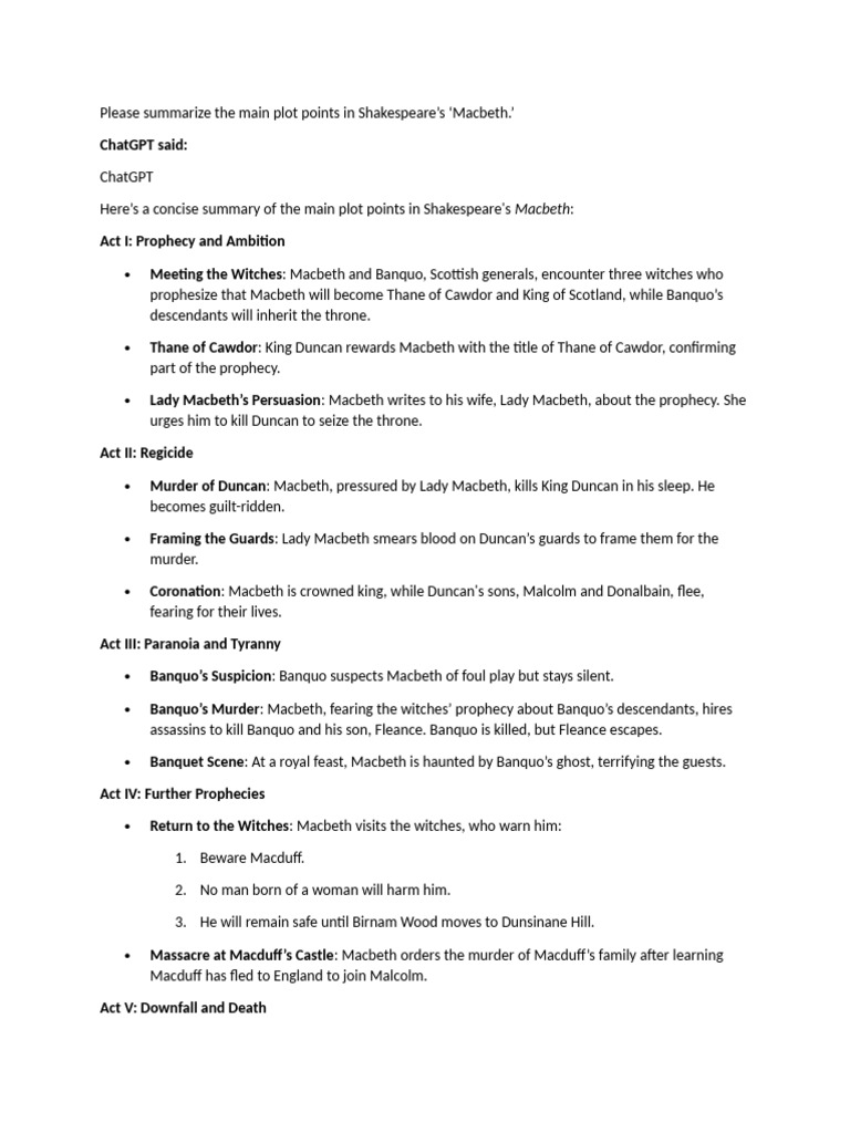 Key Plot Points of Shakespeare's Macbeth | PDF | Quantum Computing ...