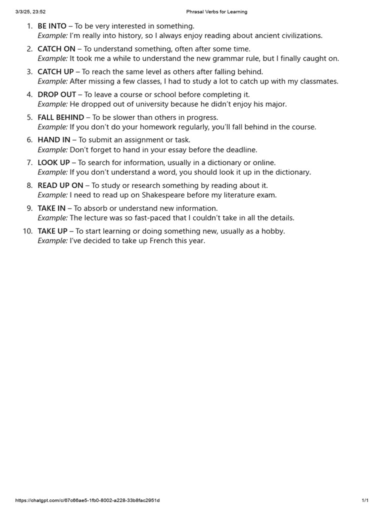 Phrasal Verbs for Learning Success | PDF