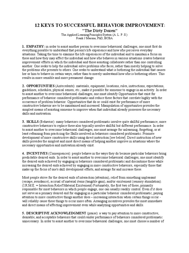 12 Keys To Successful Behavioral Improvement | PDF | Behavior | Attention