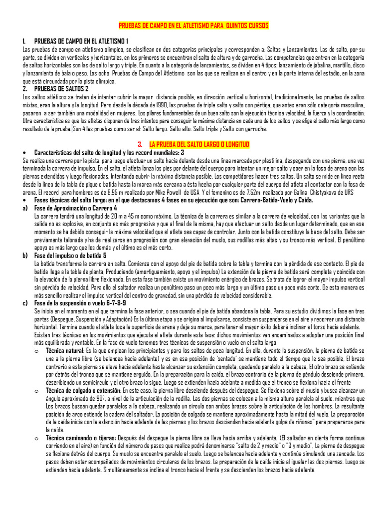 Pruebas de Saltos en Atletismo | PDF | Deporte del atletismo | Juegos ...