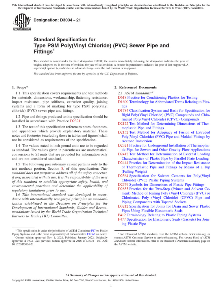 Astm-D 3034 - 21 | PDF | Pipe (Fluid Conveyance) | Polyvinyl Chloride