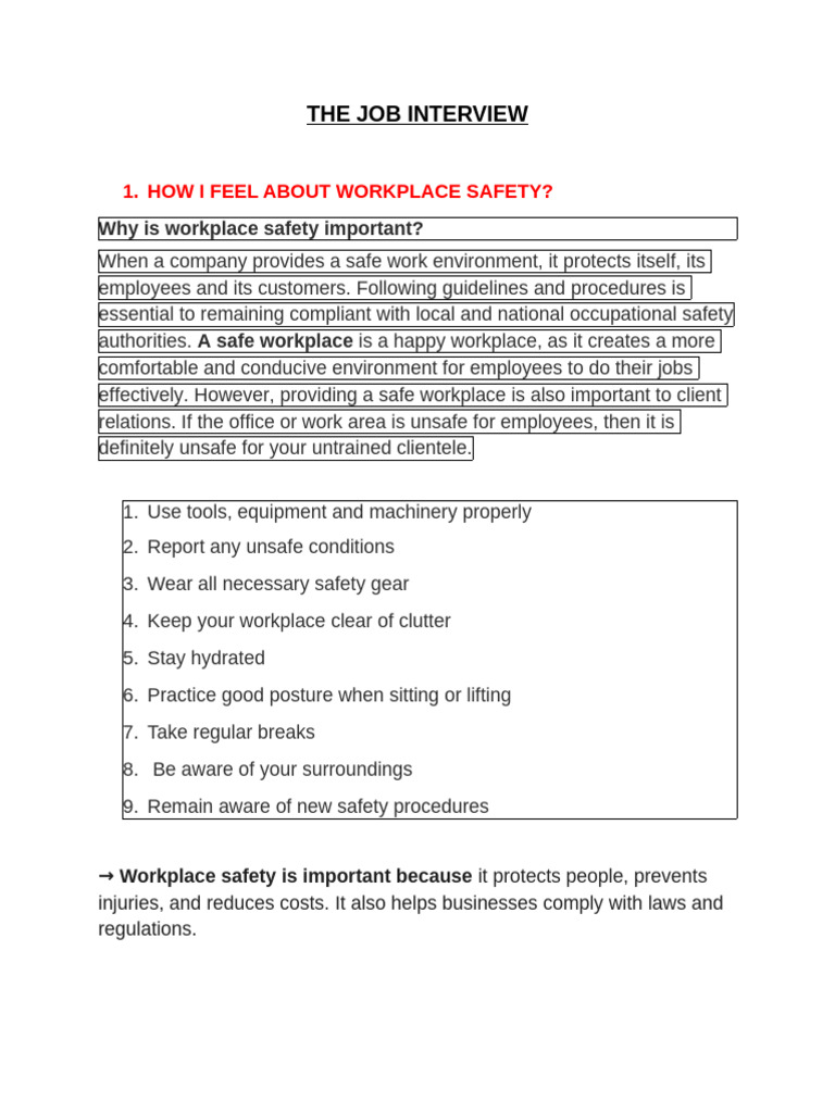 Workplace Safety and Interview Insights | PDF | Occupational Safety And ...