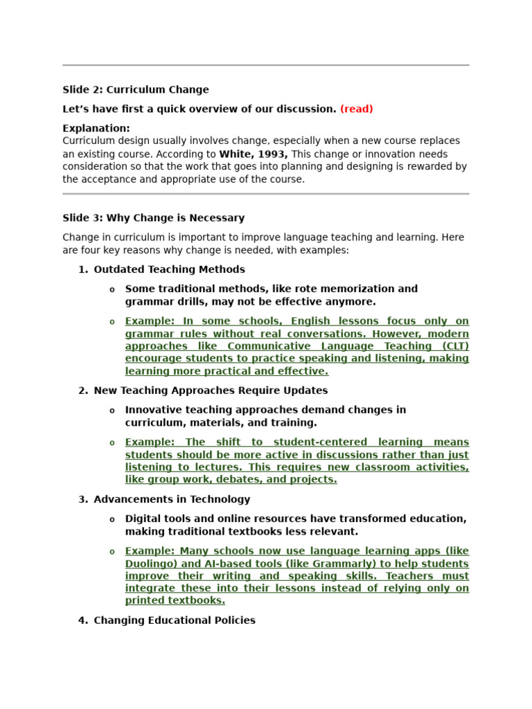 SCRIPT FOR INTRODUCING CHANGE REPORT | PDF | Teachers | Curriculum