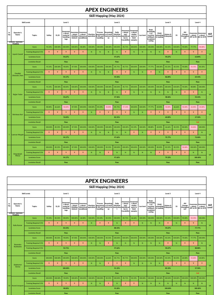 Skill Mapping for APEX Engineers 2024 | PDF | Quality