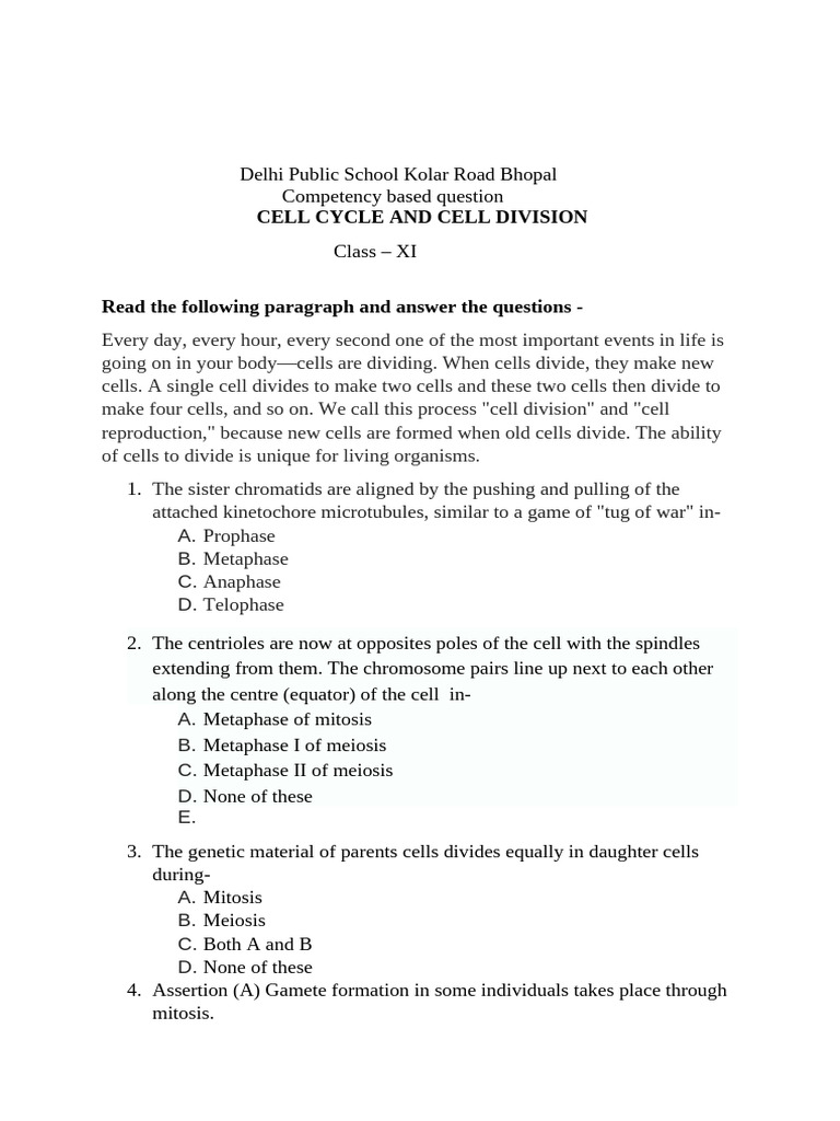 Cell Cycle and Division Questions XI | PDF | Mitosis | Meiosis