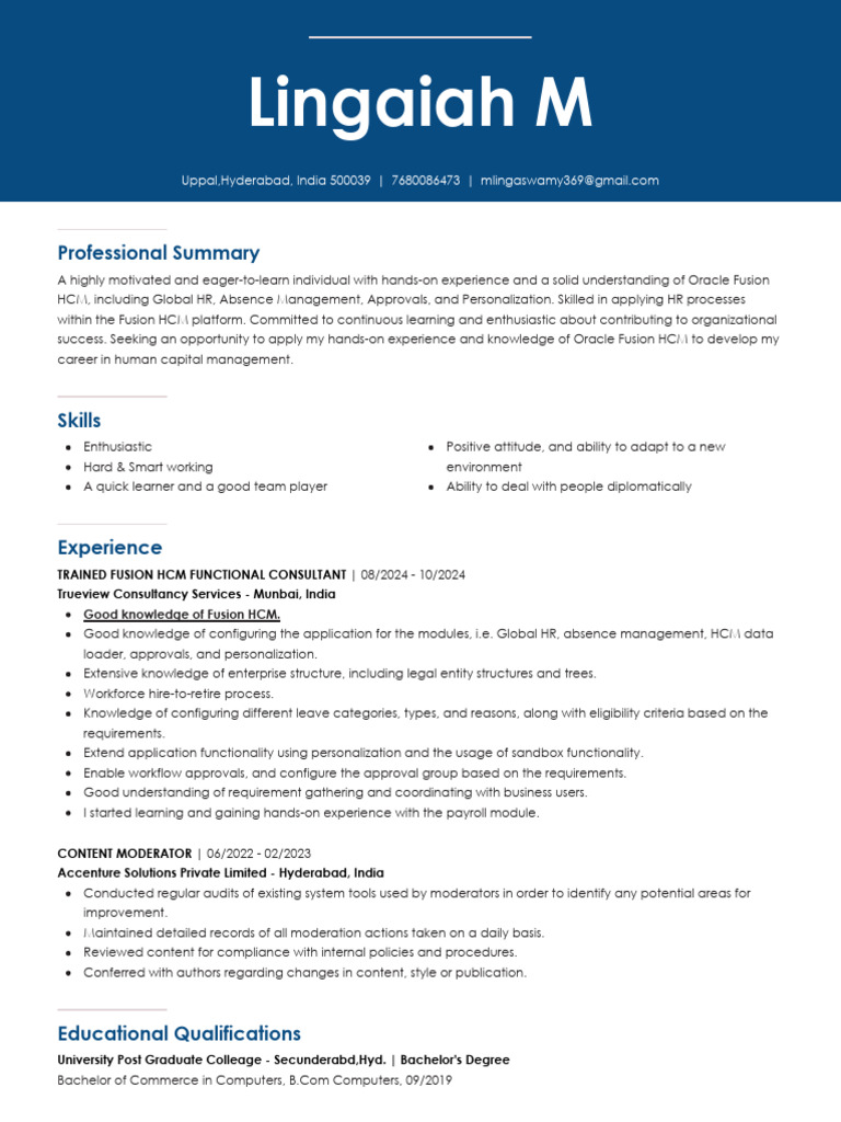 Oracle Fusion HCM Consultant Resume | PDF | Human Resource Management ...