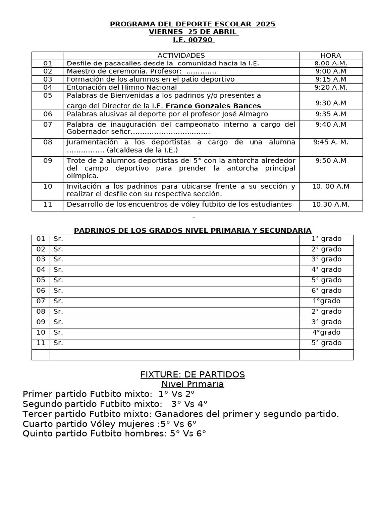 Programa Del Deporte Viernes 25 2025 | PDF | Evaluación | Aprendizaje