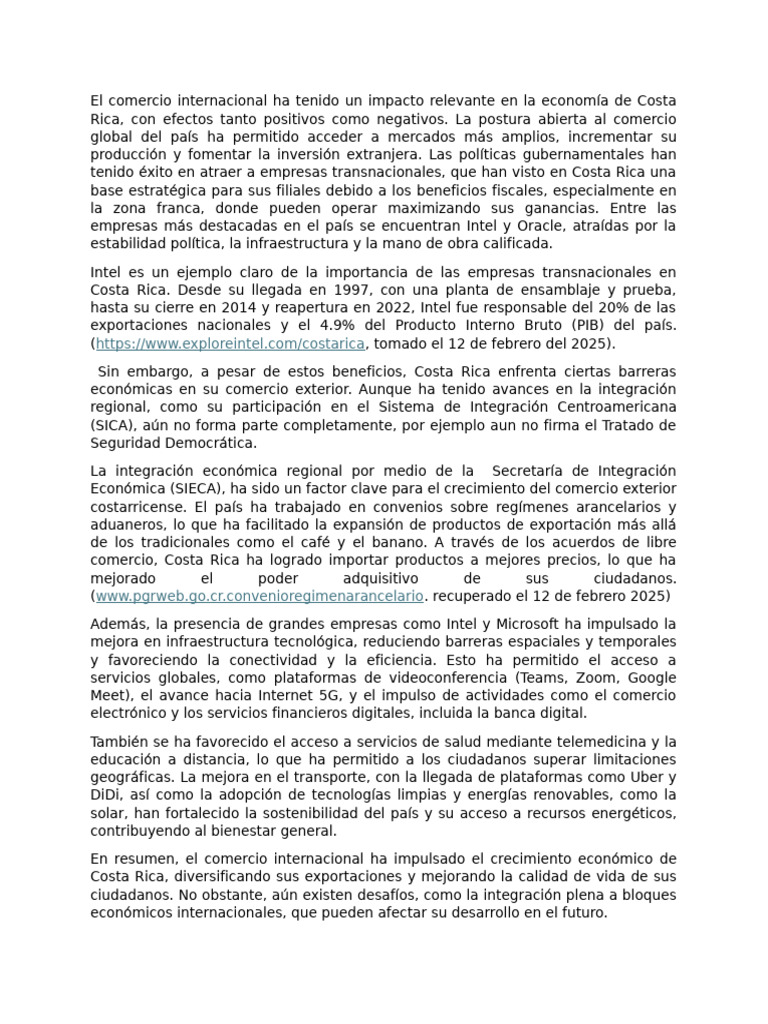 Impacto del Comercio Internacional en Costa Rica | PDF | Costa Rica ...