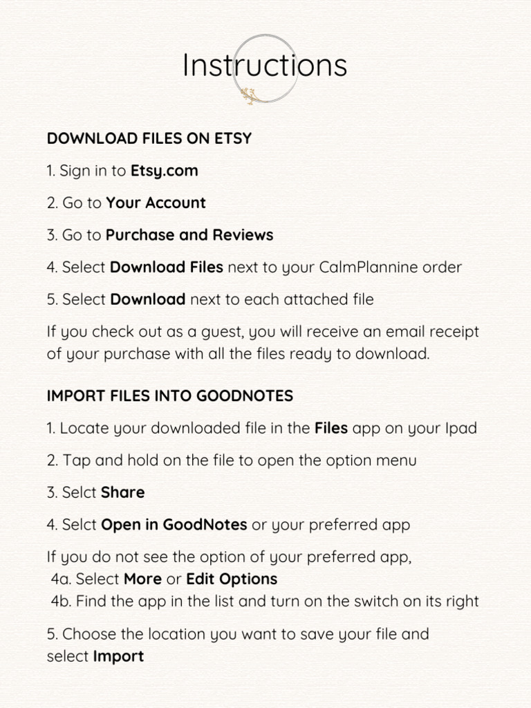 Instructions CalmPlannine | PDF