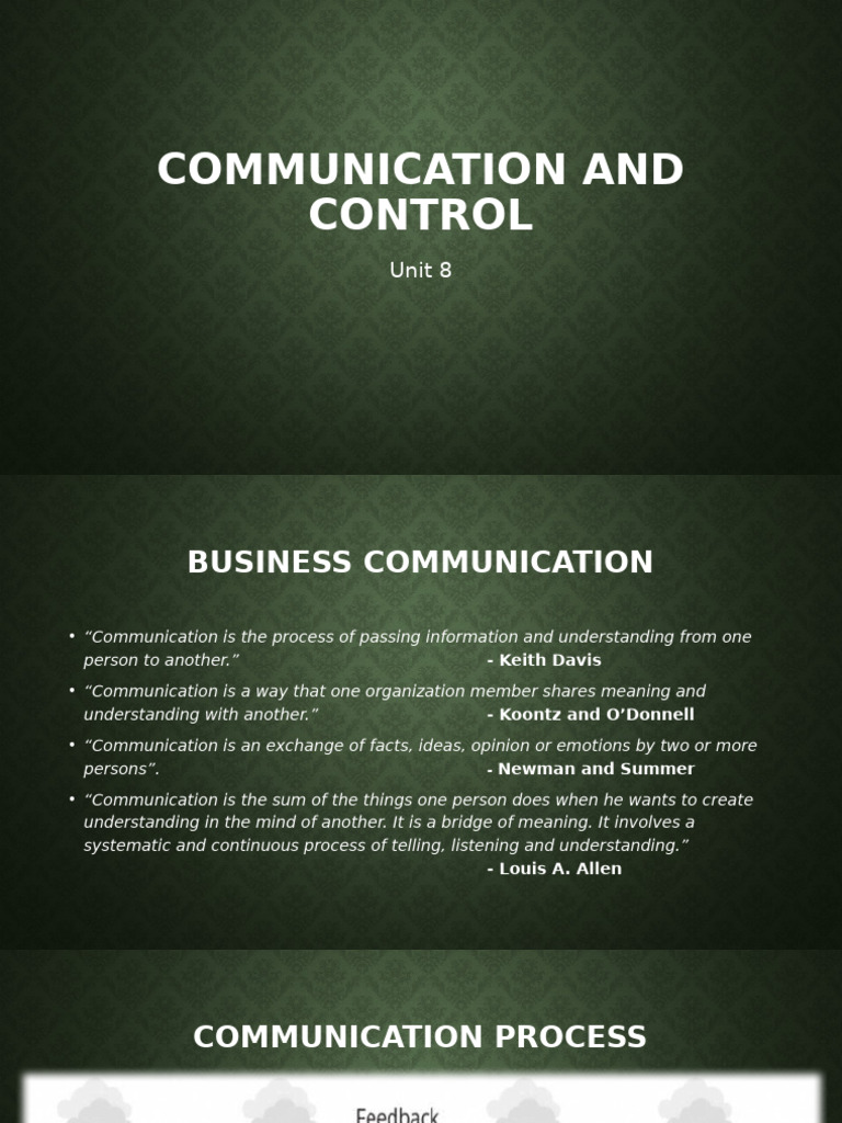 8 Communication and Control | PDF | Communication | Human Communication