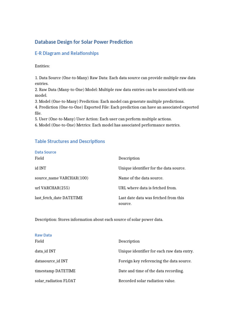 Solar Power Prediction Database Design | PDF | User (Computing ...