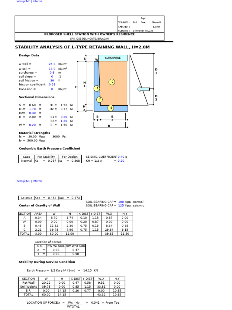 L-Type Retaining Wall Stability Analysis | PDF | Pascal (Unit ...