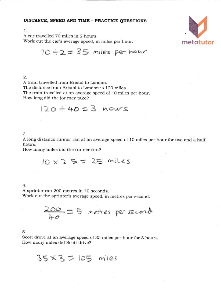 Speed and Distance Practice Questions | PDF | Metrology | Spacetime