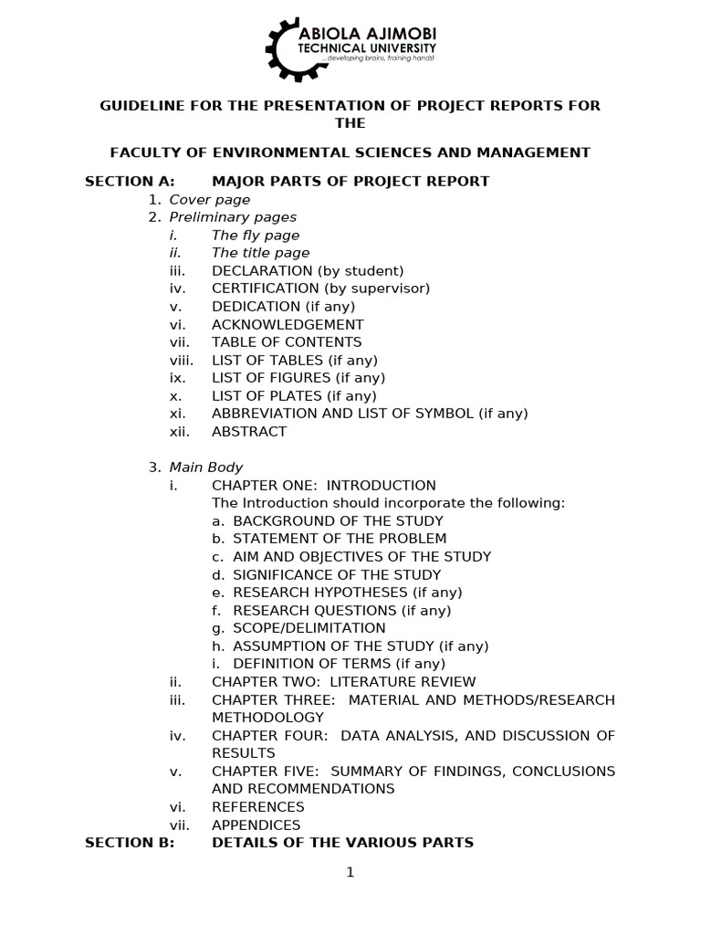 FESM GUIDELINE FOR THE PRESENTATION OF PROJECT REPORTS | PDF ...