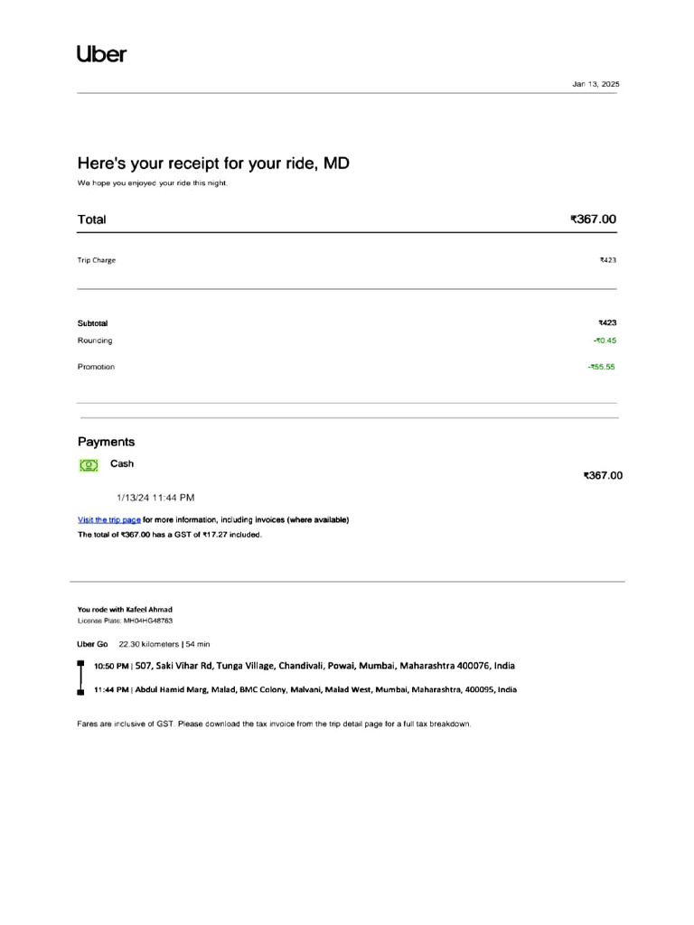 Uber Ride Receipts for January 2025 | PDF | Accounting | Business Documents