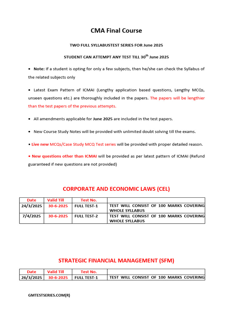 CMA Final Test Series for June 2025 | PDF | Taxes | Government Finances