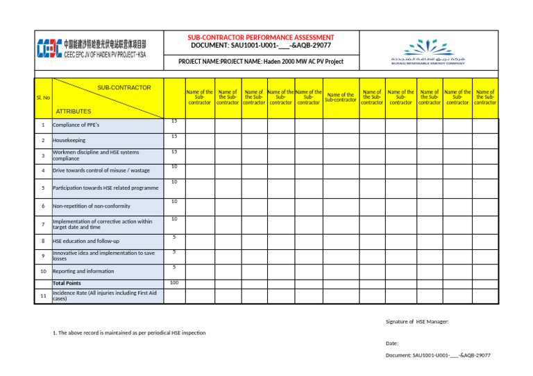 HSE Compliance Assessment for Subcontractors | PDF