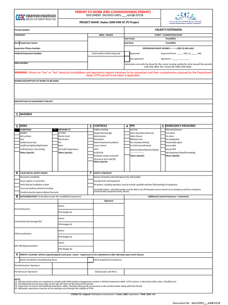 Pre-Commissioning Permit for Haden Project | PDF | Personal Protective ...