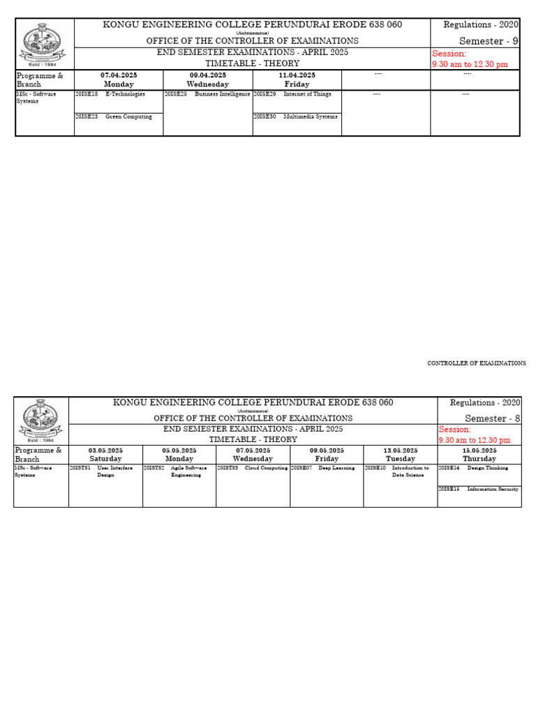 KEC MSc Software Systems Exam Schedule 2025 | PDF | Academic Term ...