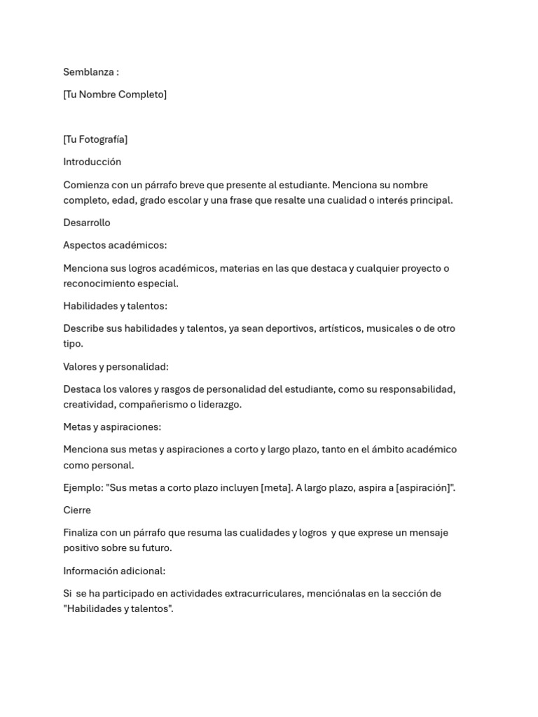 Semblanza Personal de un Estudiante | PDF