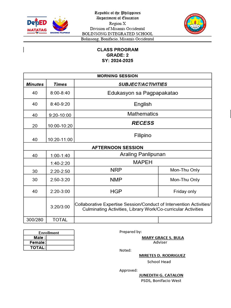 grade 2 class program | PDF