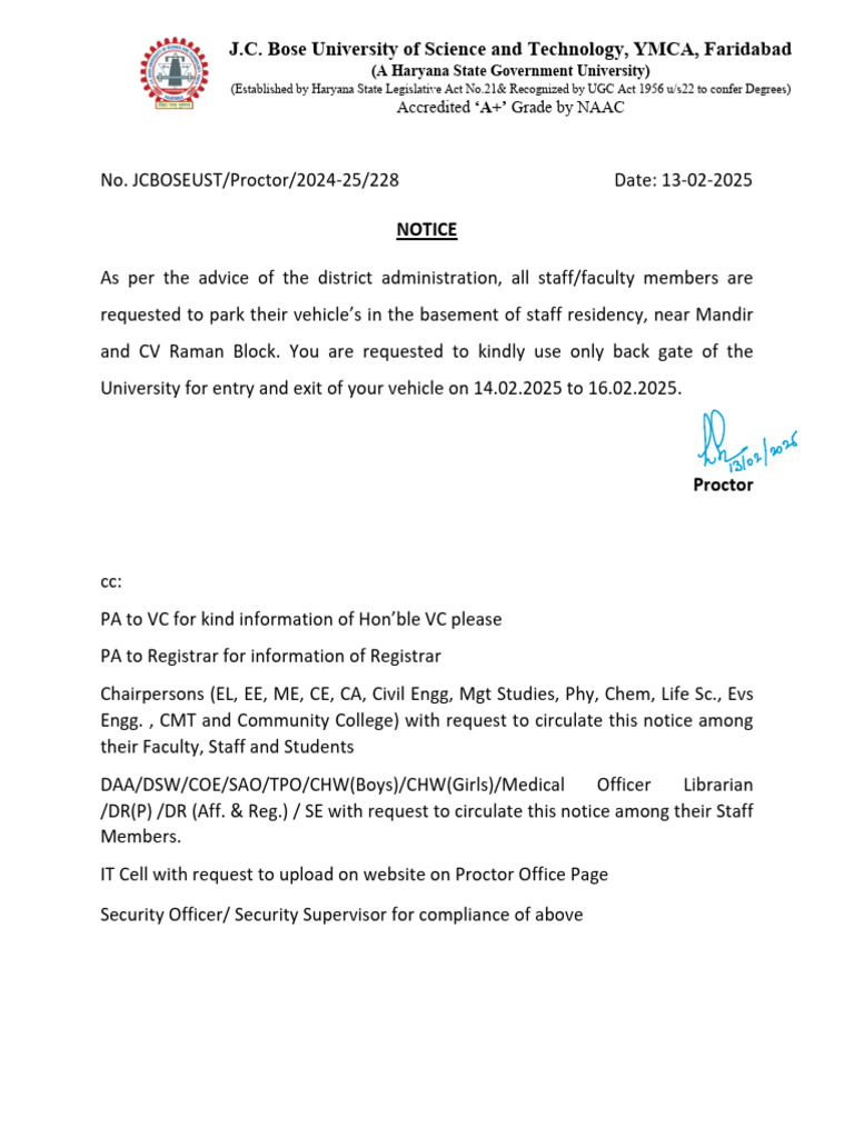 Vehicle Parking Notice for Staff | PDF