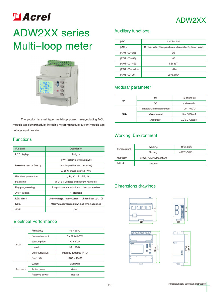 ADW200XX Series Multi-loops Energy Meter多回路表 | PDF | Computer ...