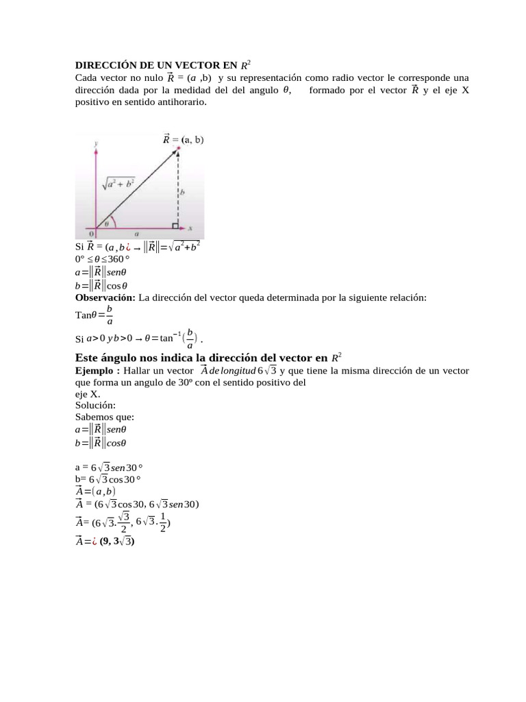 Dirección de Vectores en R² | PDF | Vector Euclidiano | Objetos matemáticos