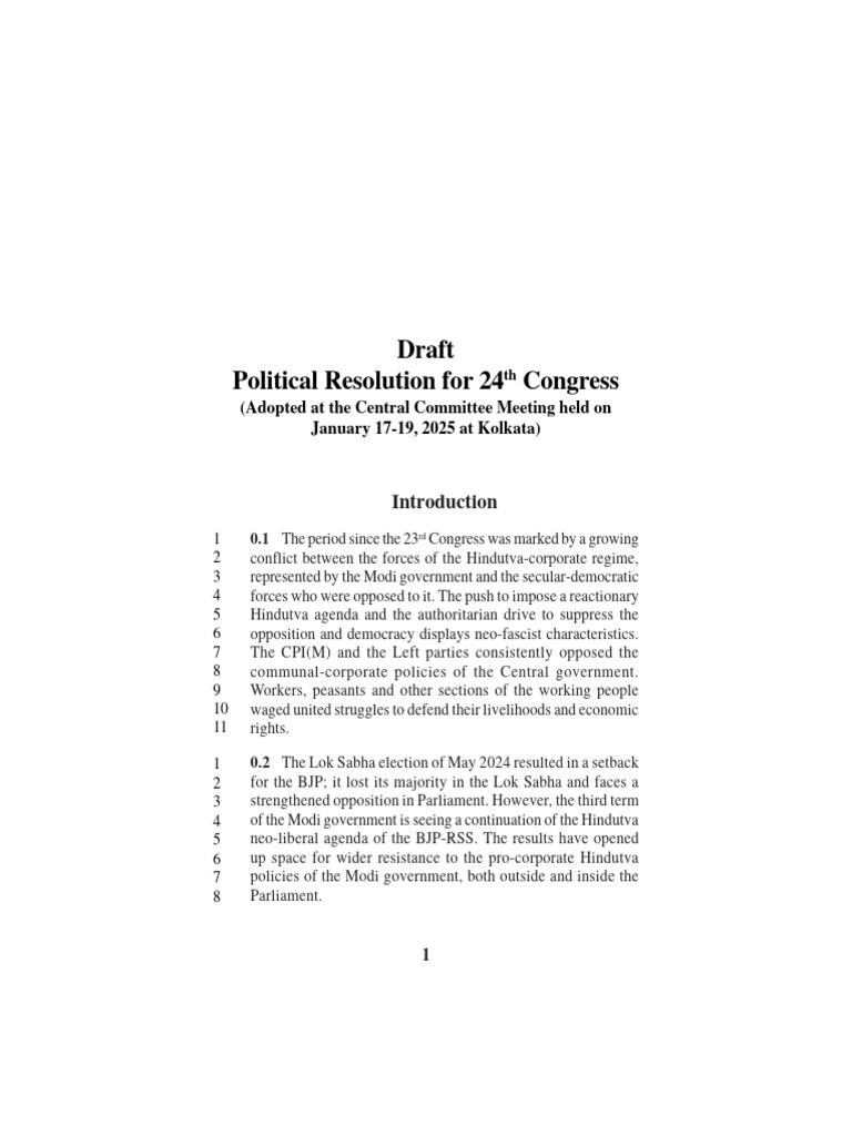 Draft-Political-Resolution-for-24th-Congress | PDF | Cost Of Living ...
