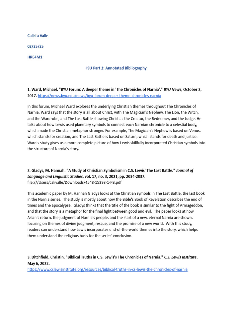 Christian Themes in Narnia Bibliography | PDF | The Chronicles Of ...