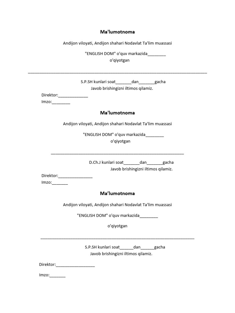 Ma'lumotnoma | PDF