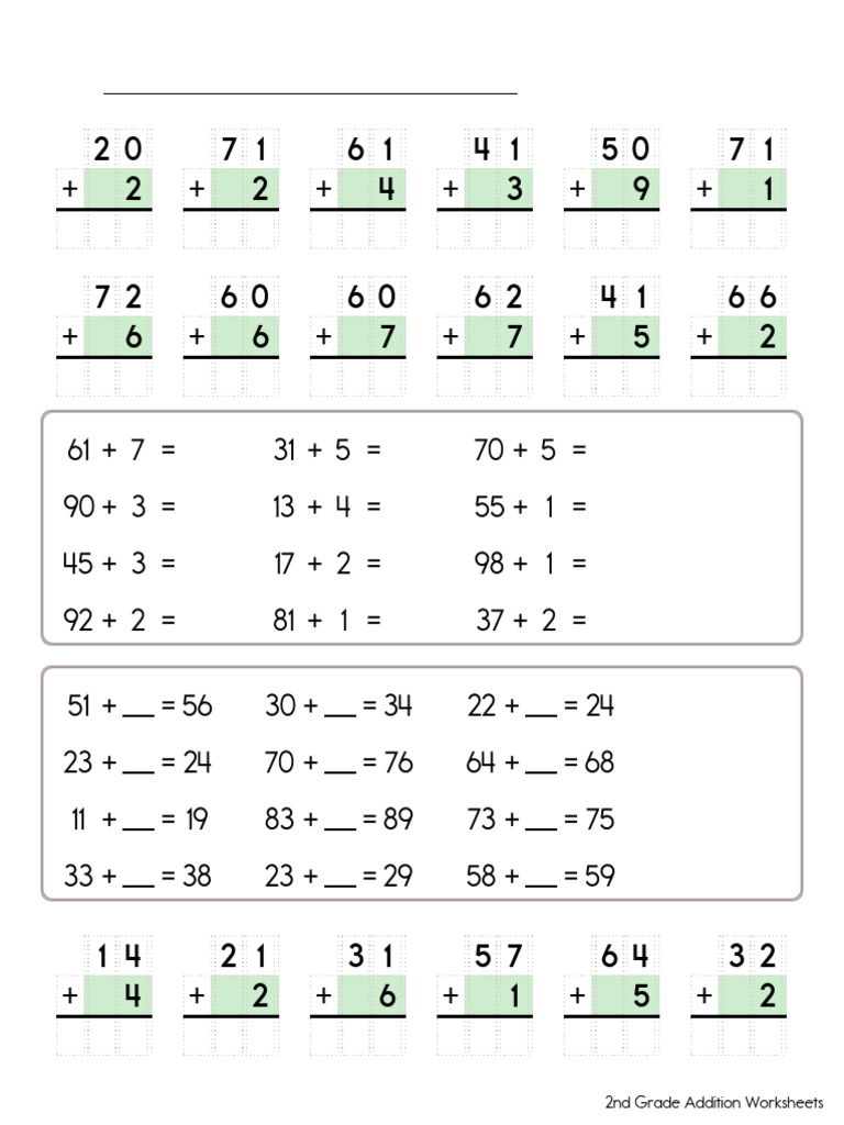 2nd Grade Addition Free Math Worksheets Workbook | PDF