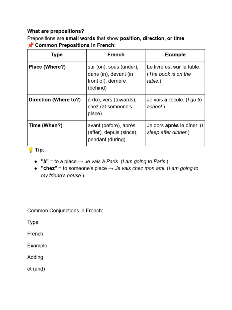 Prépositions et conjonctions en français | PDF