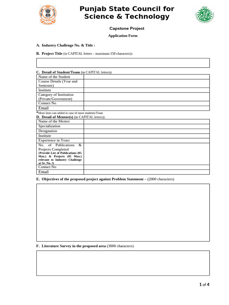 Punjab Capstone Project Application Form | PDF