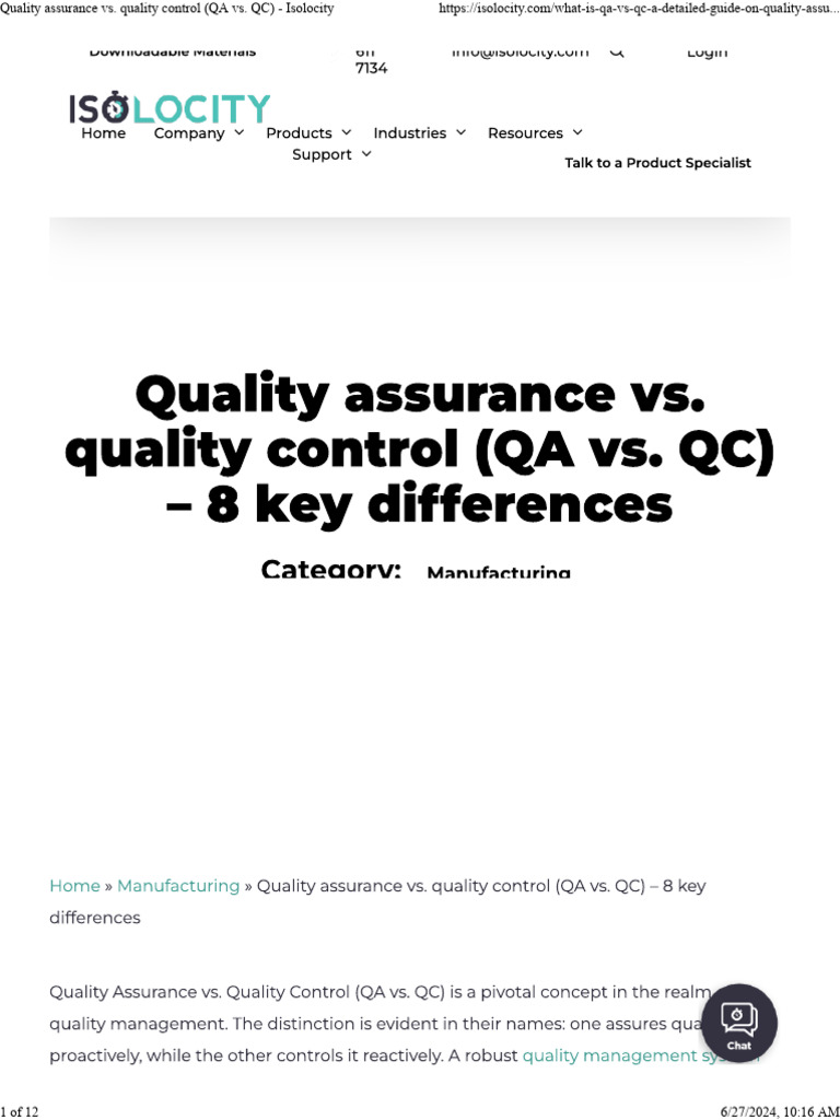 Quality Assurance vs. Quality Control (QA vs. QC) - Isolocity | PDF ...