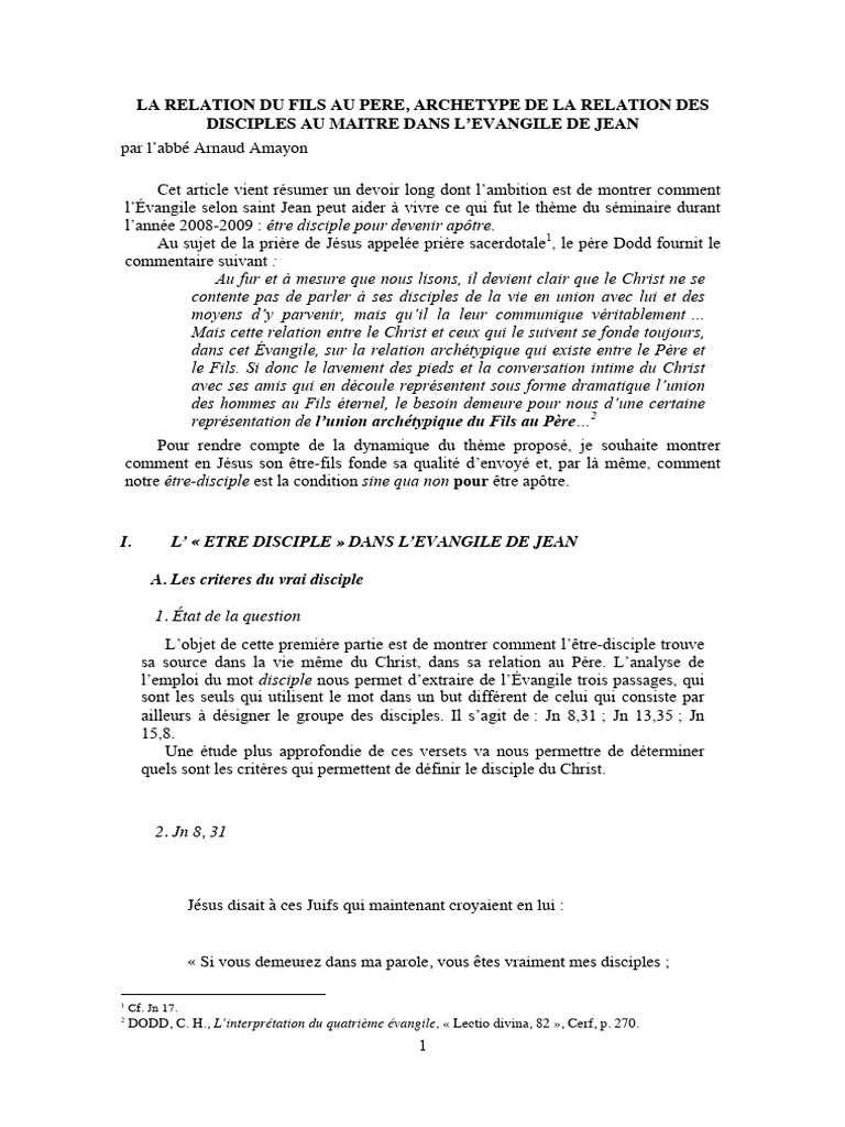 Relation Fils-Père dans l'Évangile de Jean | PDF | Évangile selon Jean ...