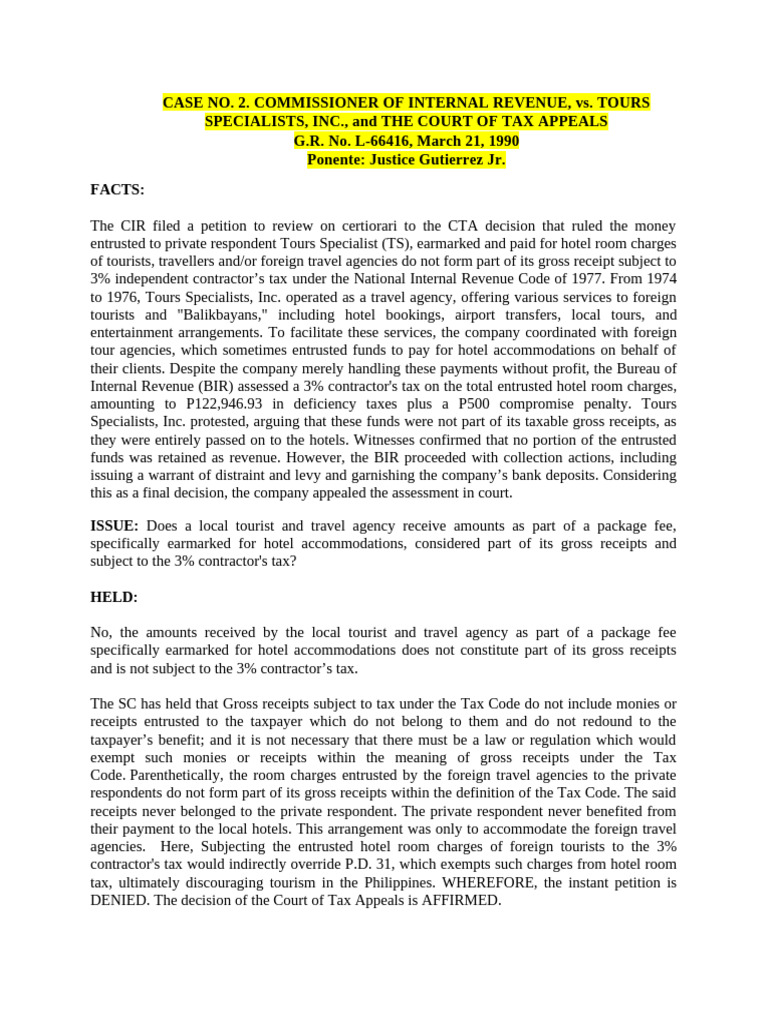 Tax Exemption for Travel Agency Receipts | PDF | Taxes | Internal ...