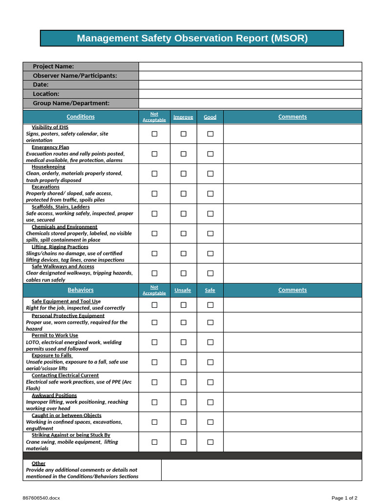 MSOR (1) | PDF | Personal Protective Equipment | Safety