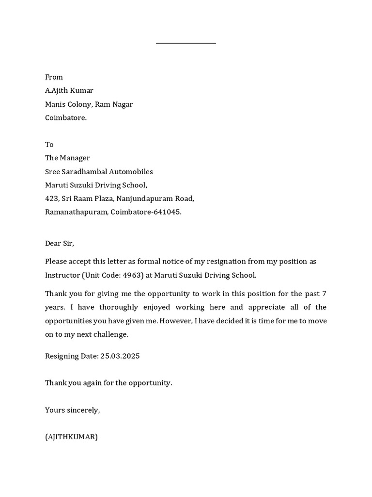 Driver Resignation Letter Template | PDF