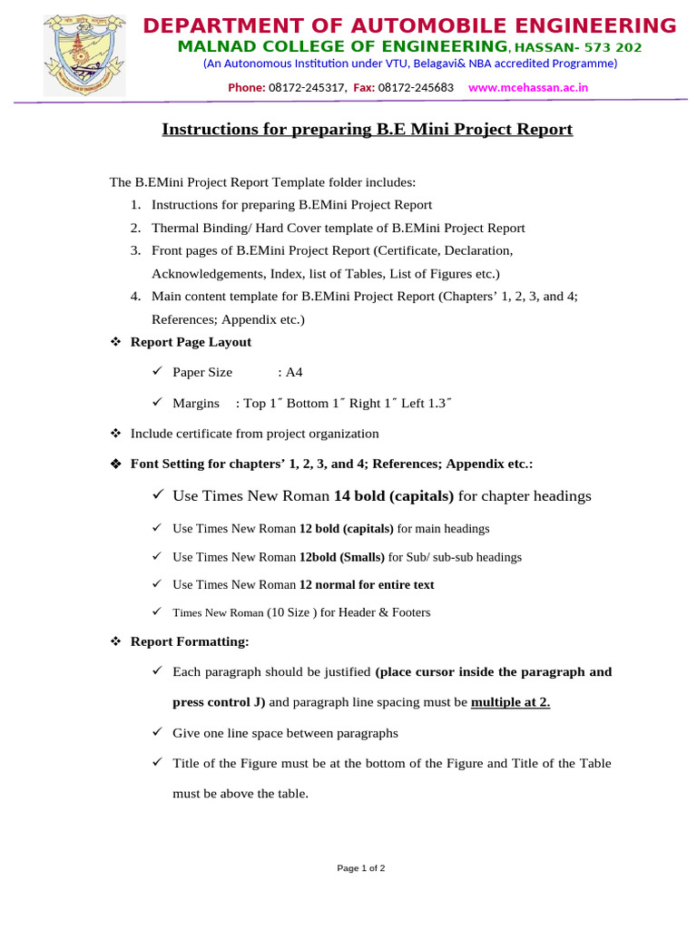 00 B.E Mini Project Instructions | PDF