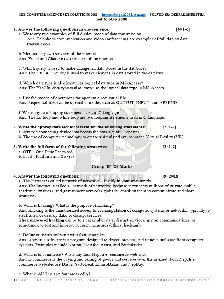 Computer Science Solutions 2081 | PDF | Databases | Computer Program