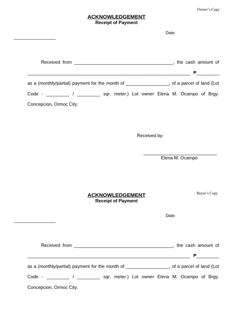 Acknowledgement Receipt for Land Payment | PDF