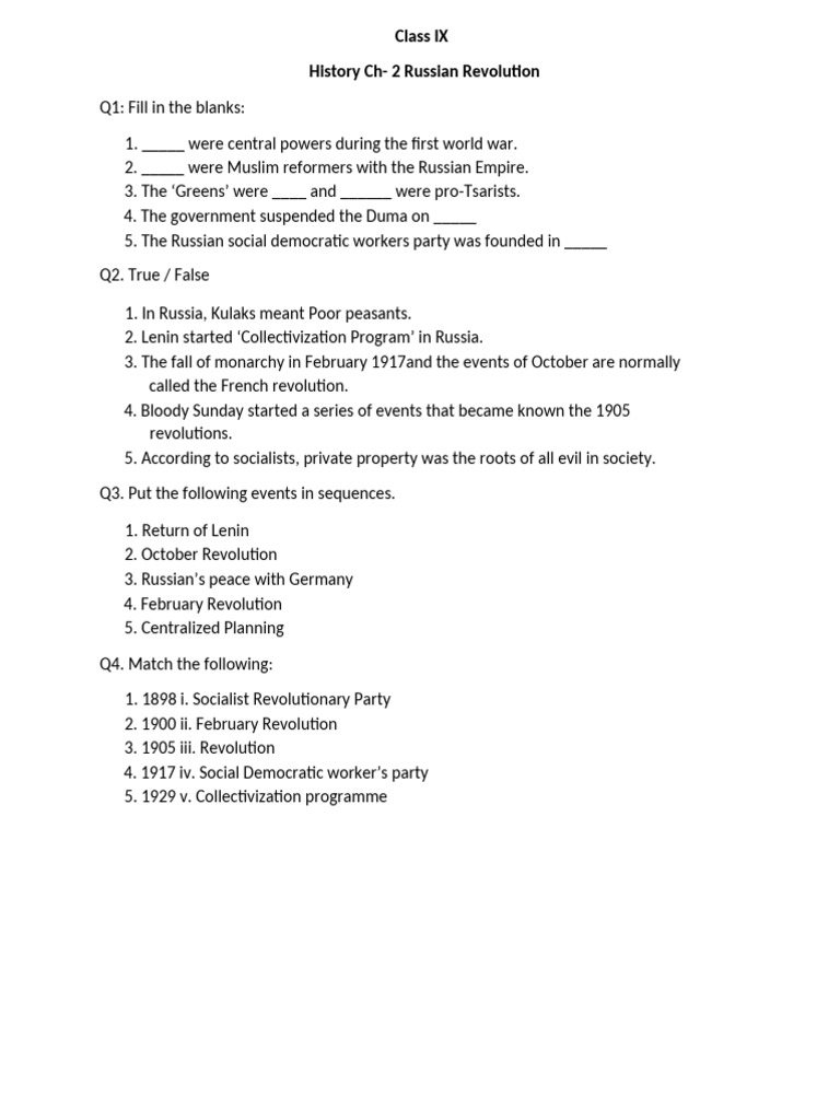 Grade 9 Russian Revolution Overview | PDF