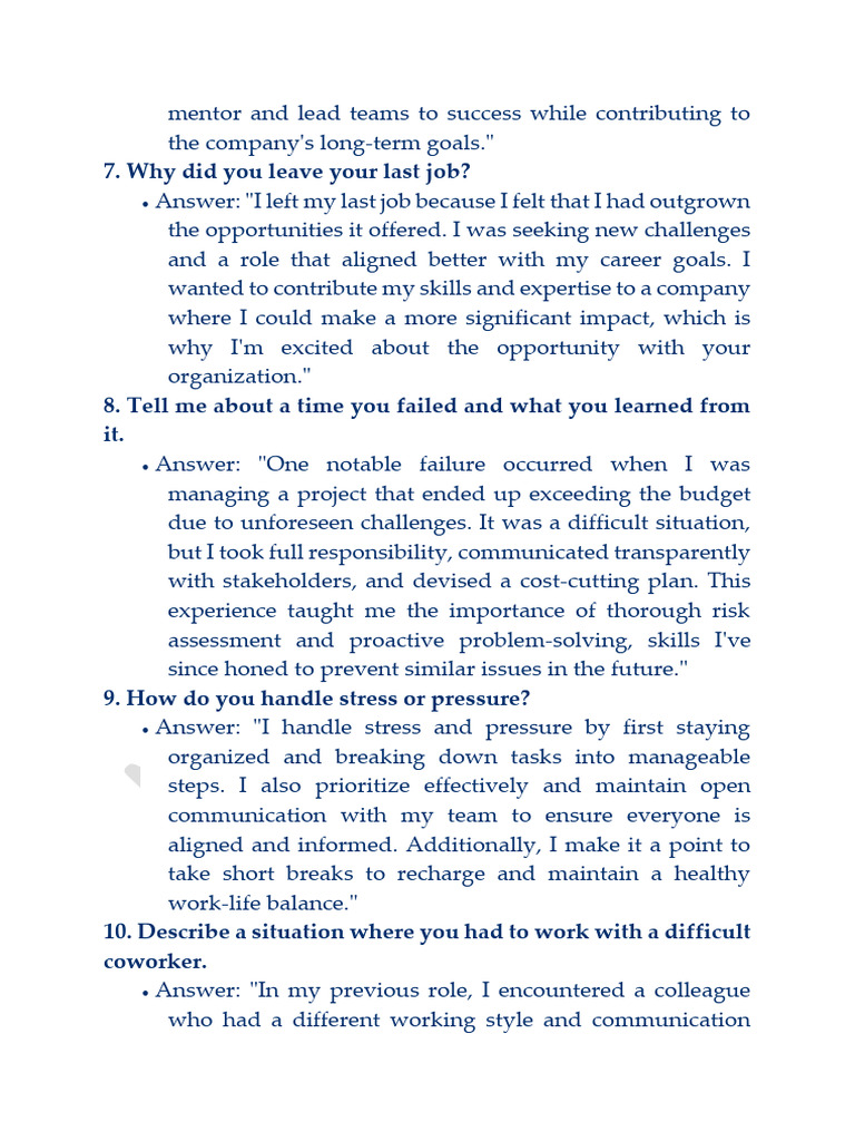 Interview Questions and Answers - 2 | PDF | Leadership | Business