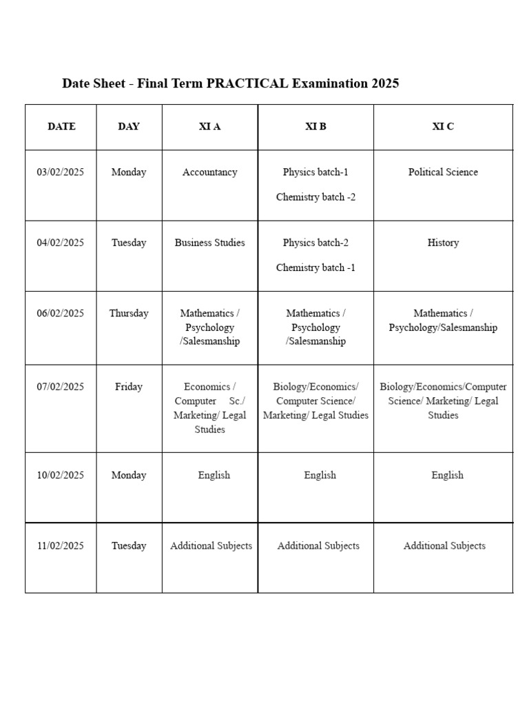 11th Class Exam Schedule 2025 | PDF